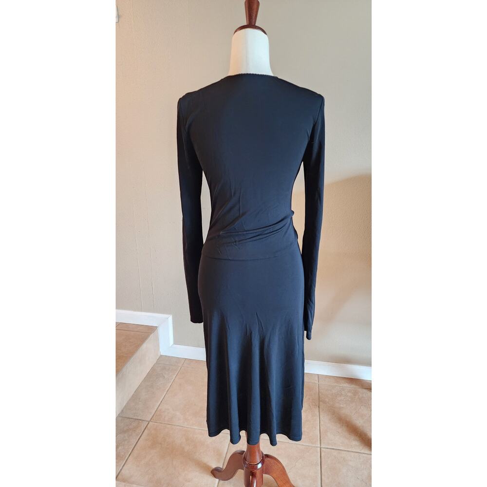 Elie Tahari Black Deep V-Neck Midi Dress Women's Front Tie Sexy - Picture 2 of 12